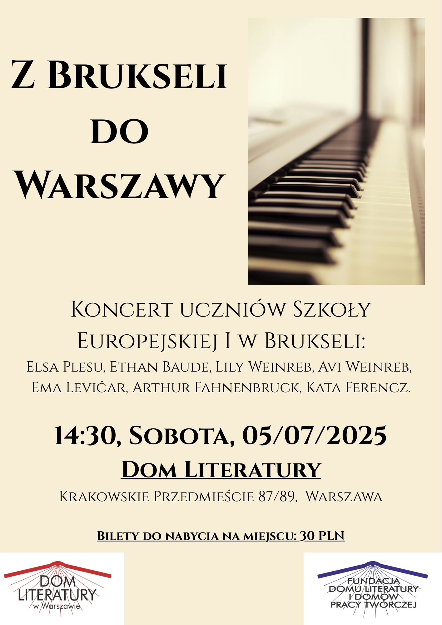 „Z Brukseli do Warszawy”- koncert uczniów klasy Agnieszki Zywert z Europejskiej Szkoły w Brukseli